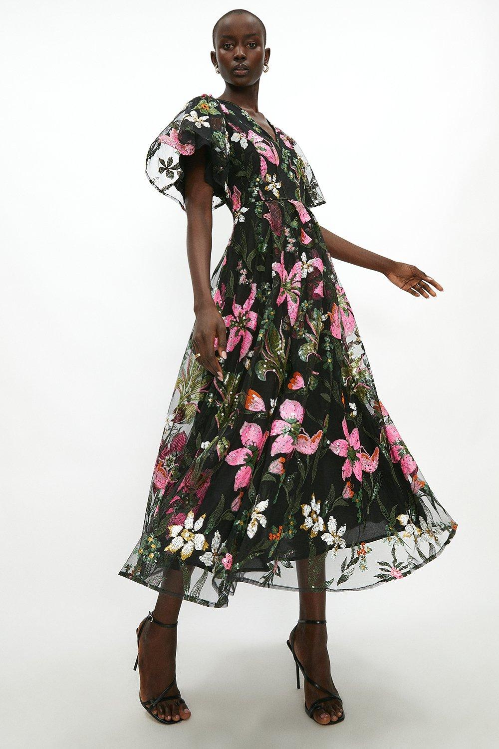Premium Floral Sequin Mega Midaxi Dress ...